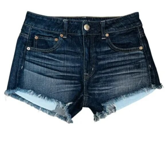 AMERICAN EAGLE Hi-Rise Festival Frayed Hem Jean Shorts - Size 4 - Picture 1 of 7